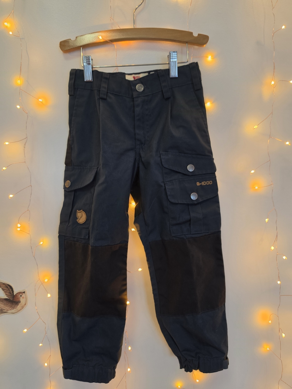 Fjallraven Kid's Navy Blue Cargo Pants with Black Knee Panels